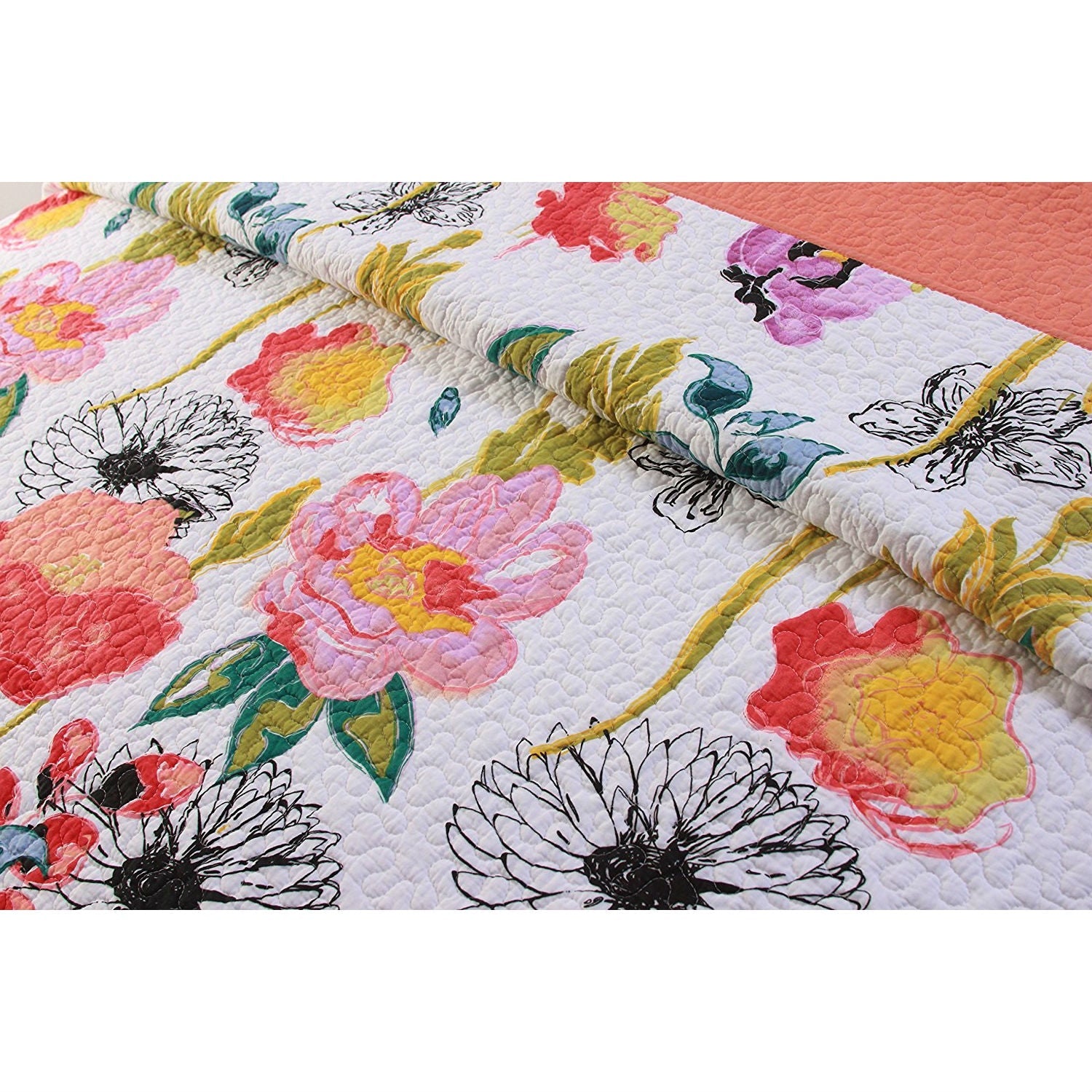 Full / Queen Cotton Quilt Set Multi-Color Floral Pattern-2