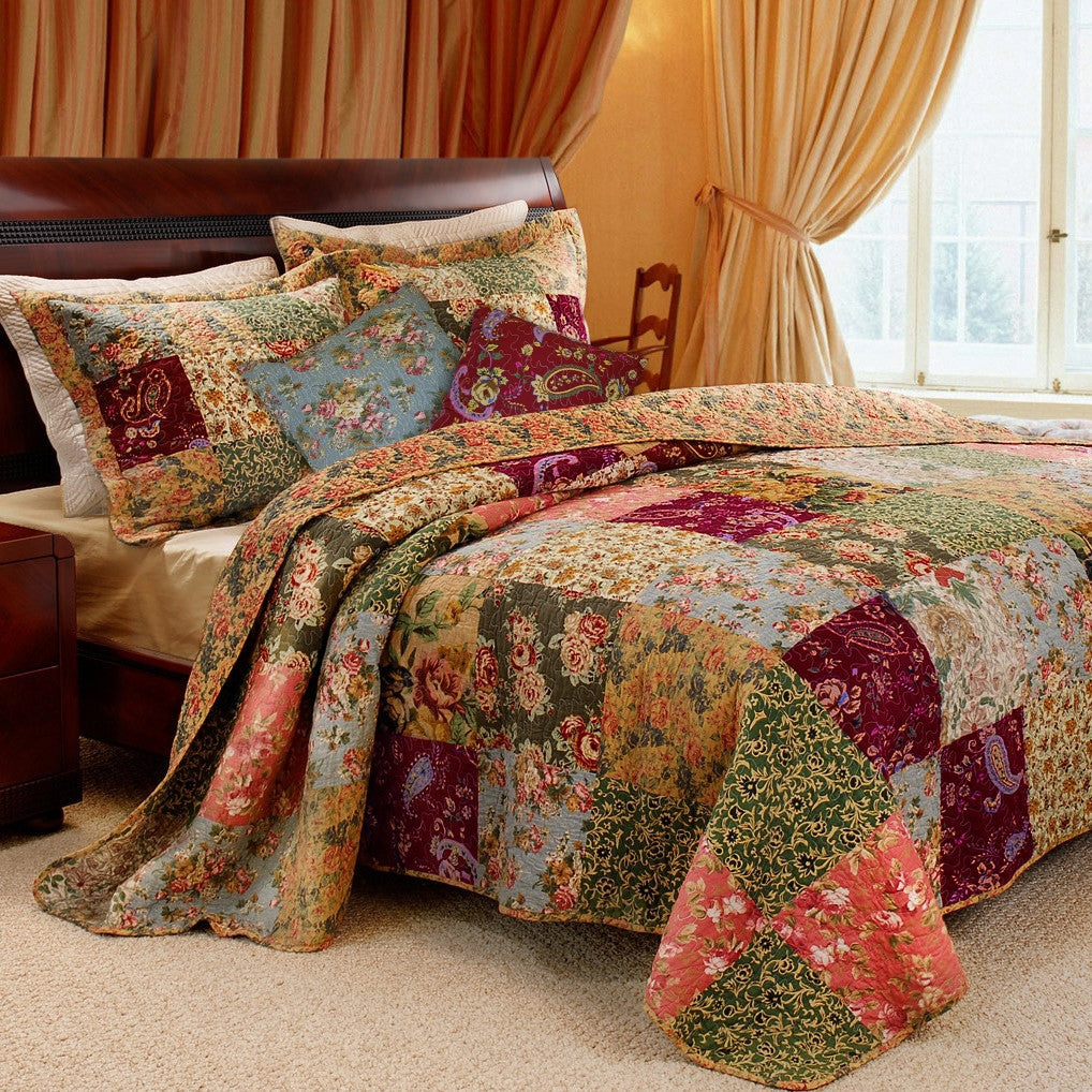 King 100% Cotton Floral Paisley Quilt Set w/ 2 Shams & 2 Pillows-0