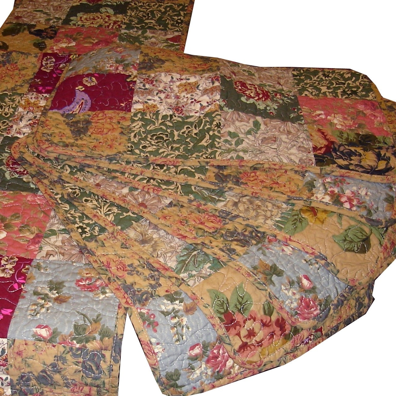 King 100% Cotton Floral Paisley Quilt Set w/ 2 Shams & 2 Pillows-1