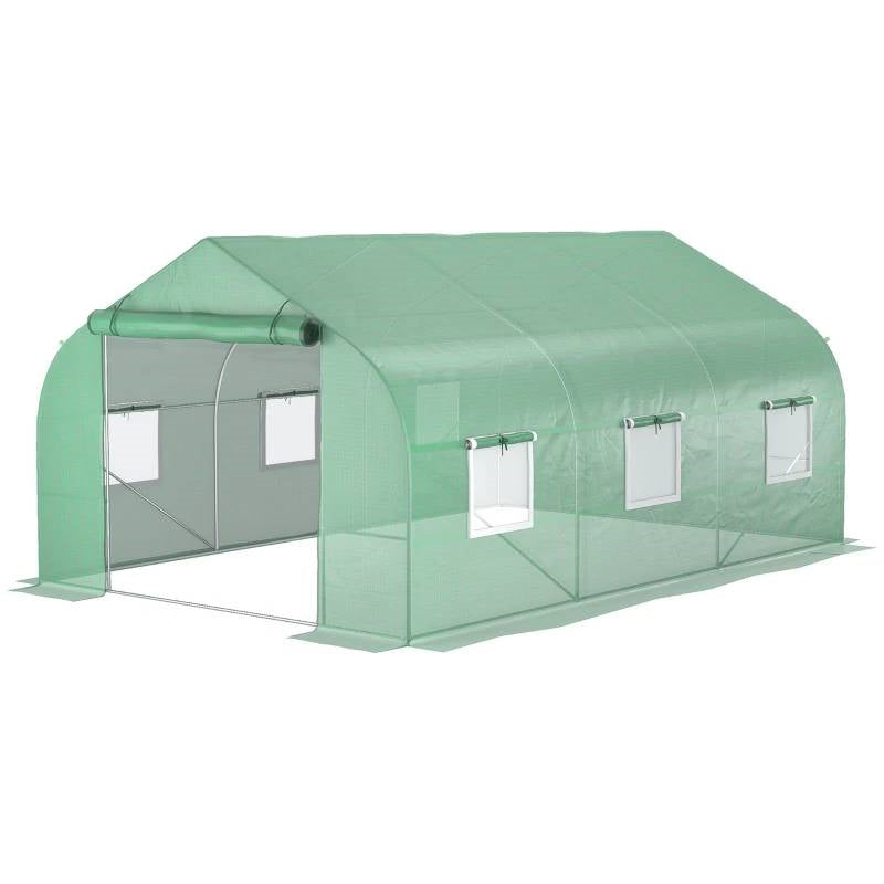 11.5 ft x 9.8 ft. Greenhouse with Green PE Cover and Heavy Duty Steel Frame-0