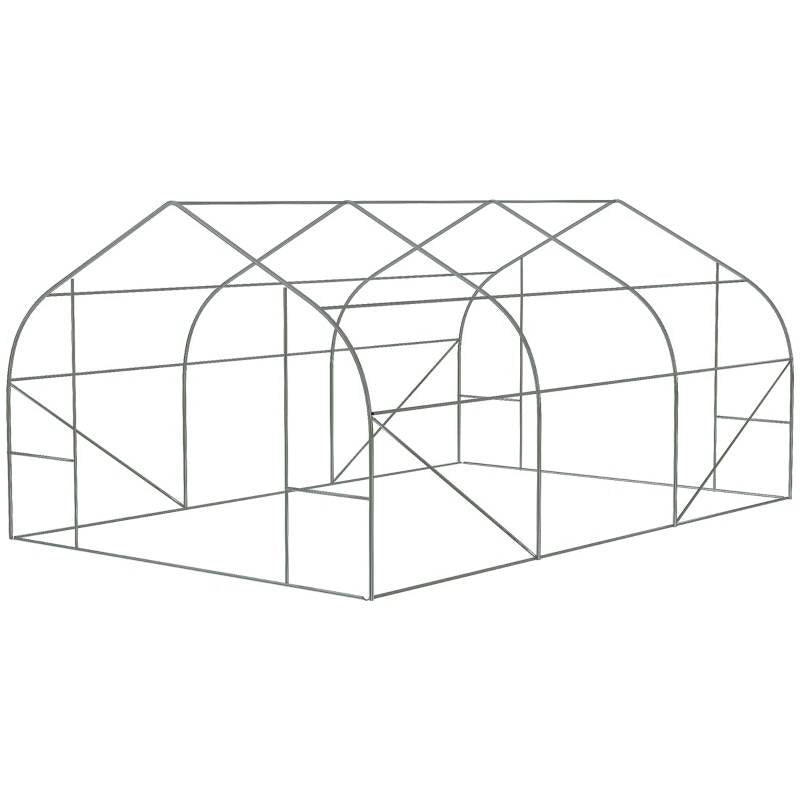 11.5 ft x 9.8 ft. Greenhouse with Green PE Cover and Heavy Duty Steel Frame-2