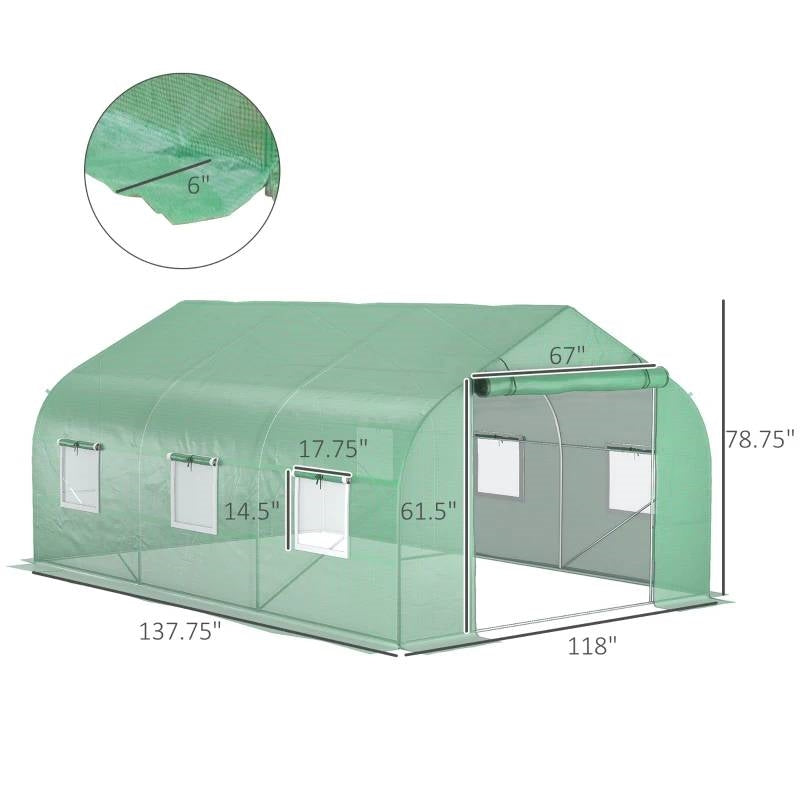 11.5 ft x 9.8 ft. Greenhouse with Green PE Cover and Heavy Duty Steel Frame-4