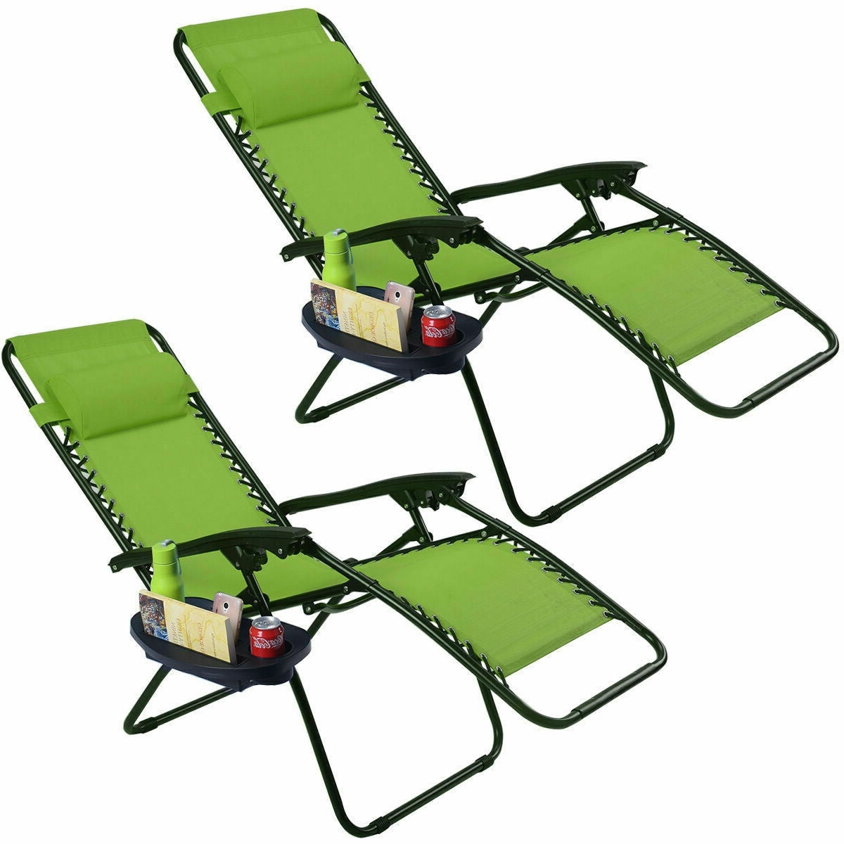 Set of 2 Green Folding Outdoor Zero Gravity Lounge Chair Recliner-0