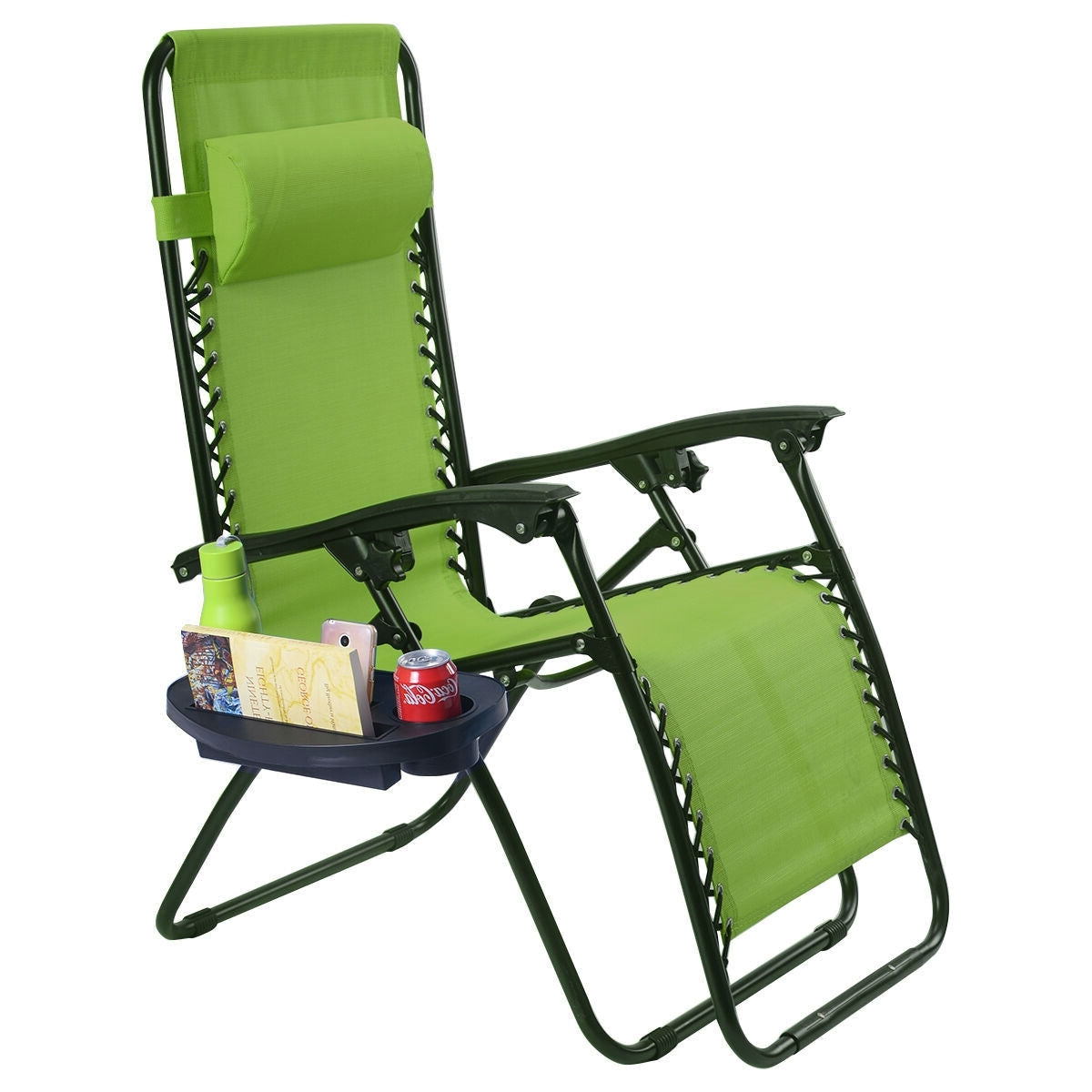 Set of 2 Green Folding Outdoor Zero Gravity Lounge Chair Recliner-3