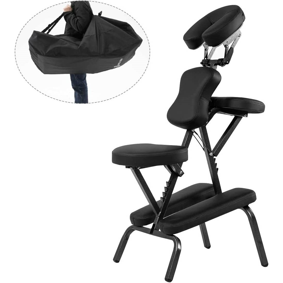 Black Portable Massage Tattoo Chair with Carrying Bag-2