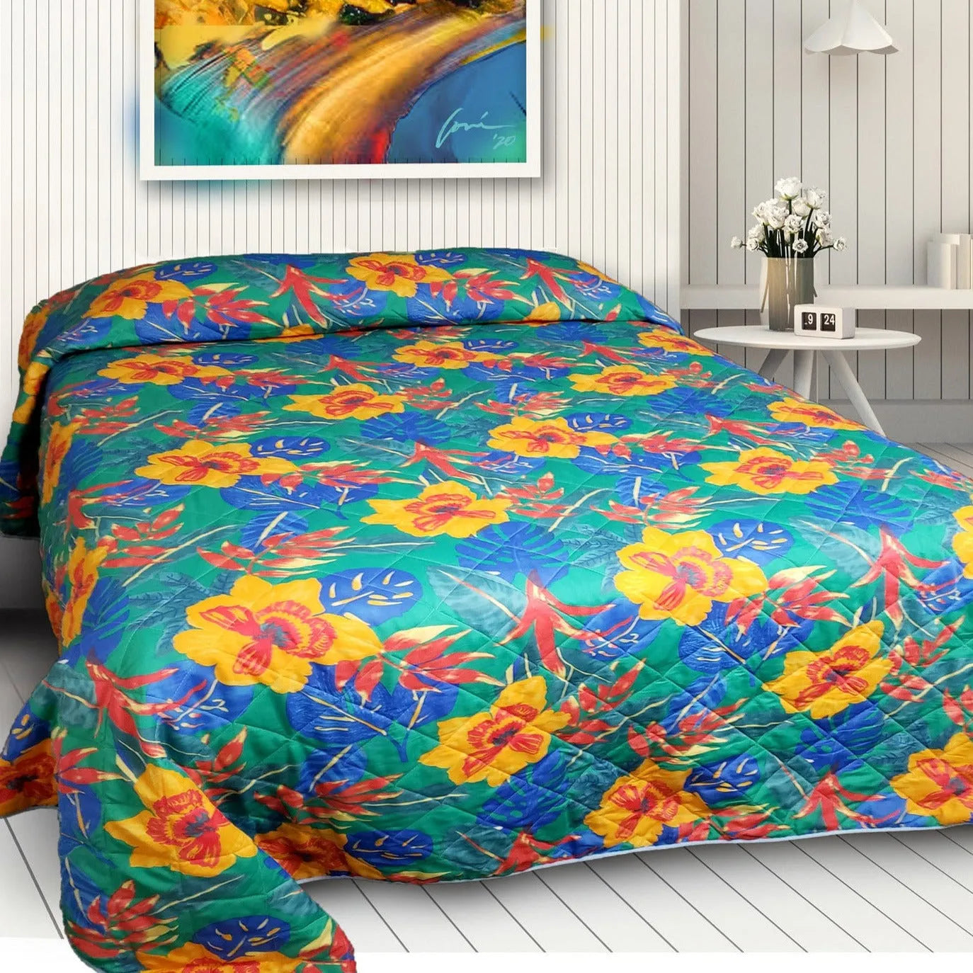 Quilted Tropical Print Bedspread 2 PK-0