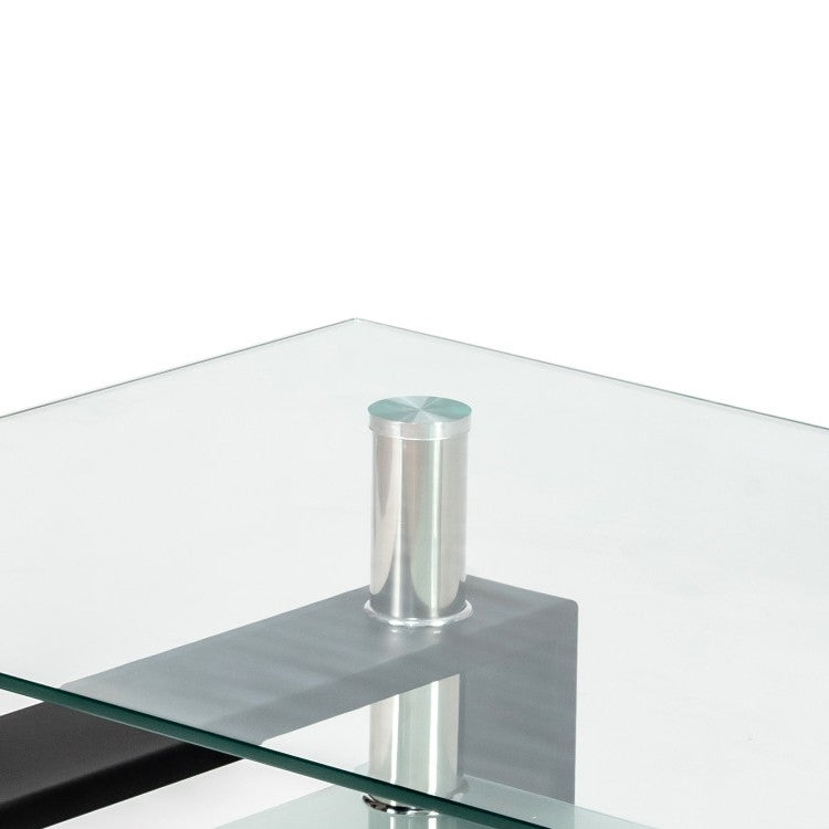 Modern 2 Tier Glass Coffee Table with Black Metal Legs-3