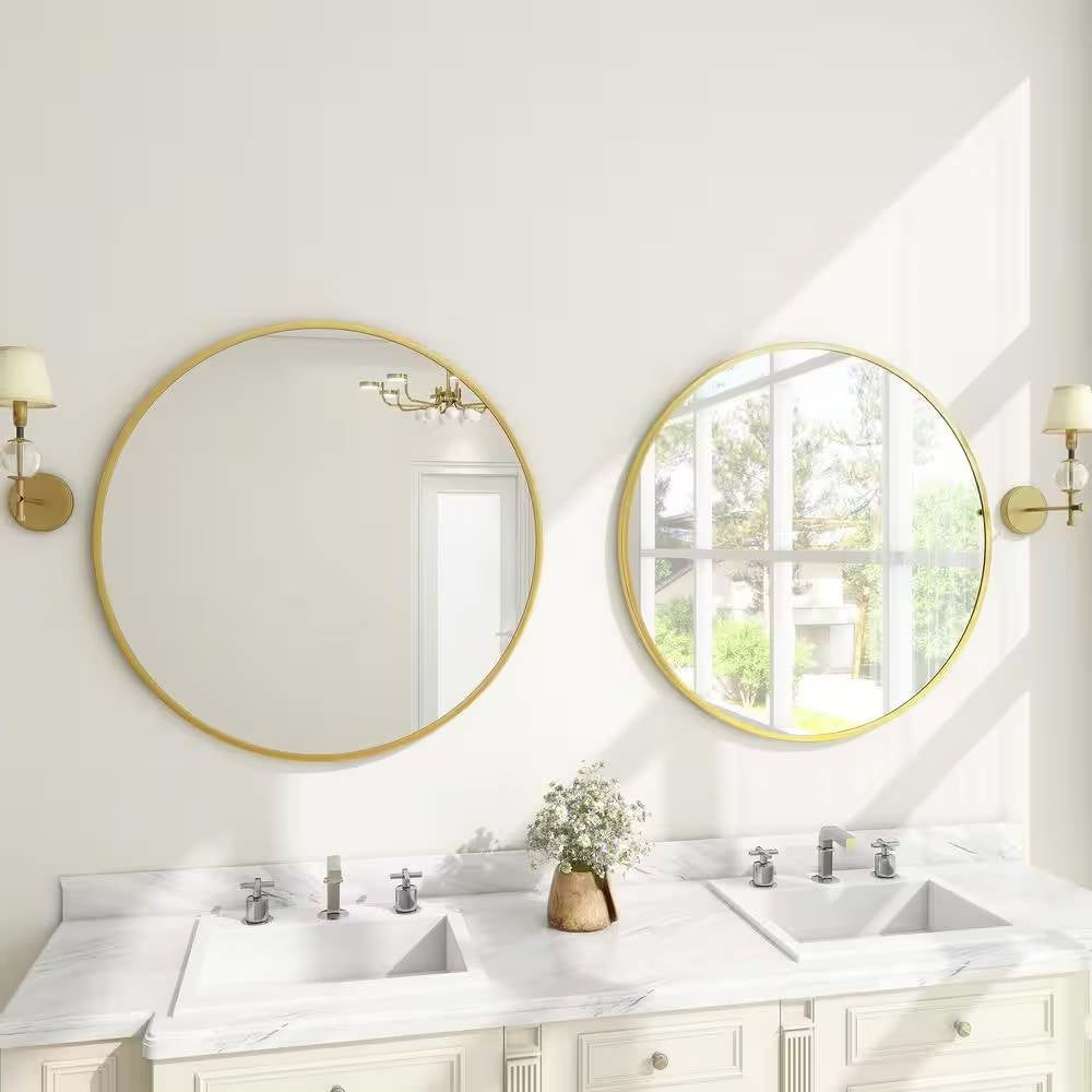 Round 30-inch Circular Bathroom Wall Mirror with Gold Frame-1