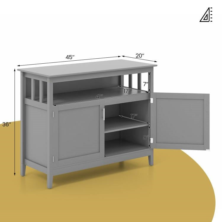 Grey Wood 2-Door Dining Buffet Sideboard Cabinet with Open Storage Shelf-4