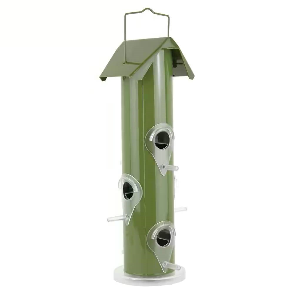 Outdoor Patio Garden 6-Perch Olive Green Metal Tube Bird Feeder-0