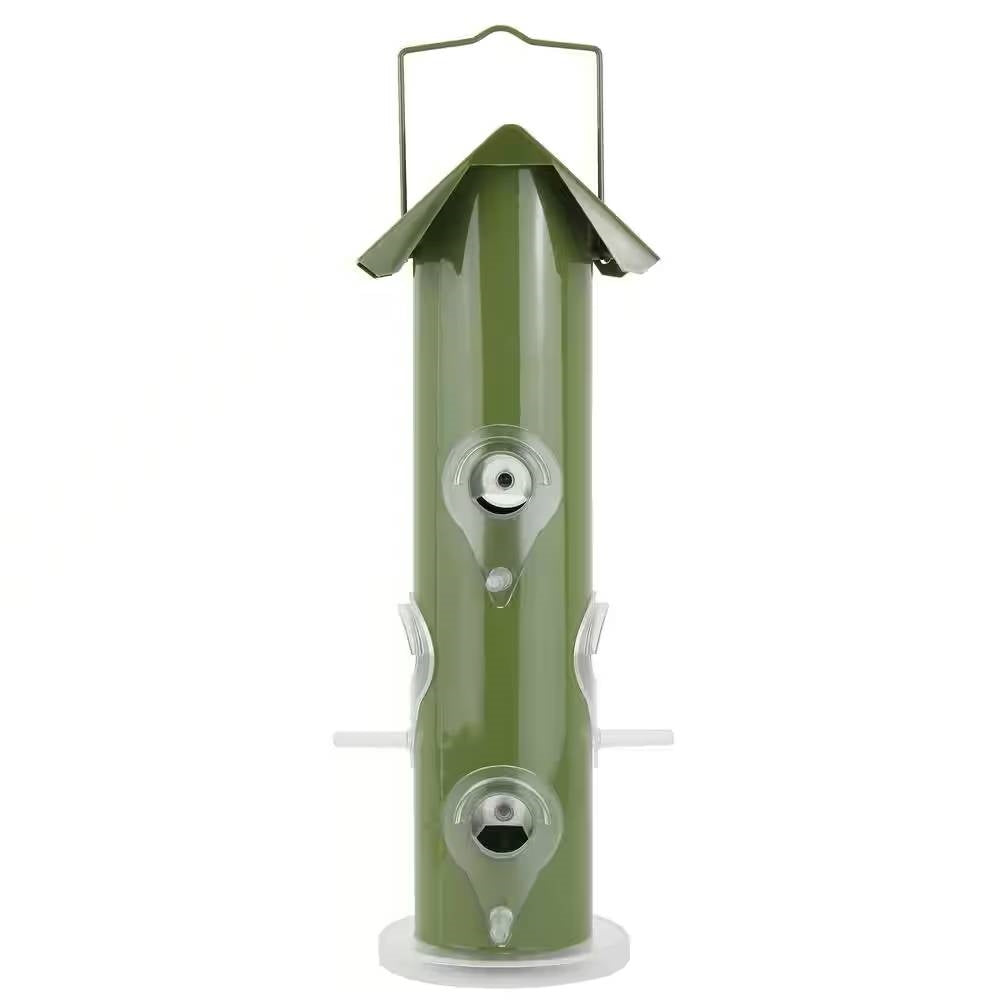 Outdoor Patio Garden 6-Perch Olive Green Metal Tube Bird Feeder-2