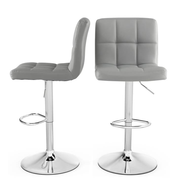 Set of 2 Modern Adjustable Height Barstools w/ Comfortable Grey PU Leather Seat-0