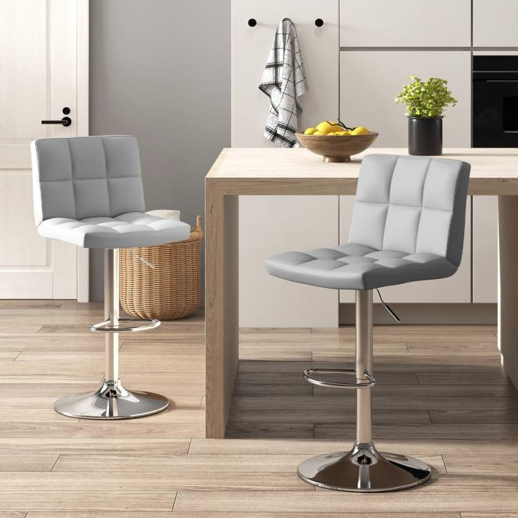 Set of 2 Modern Adjustable Height Barstools w/ Comfortable Grey PU Leather Seat-1