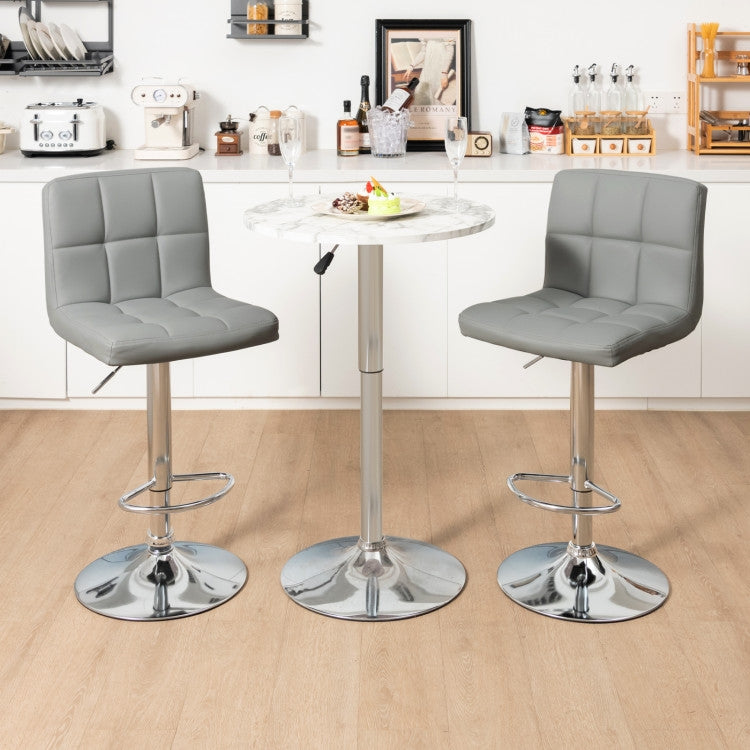 Set of 2 Modern Adjustable Height Barstools w/ Comfortable Grey PU Leather Seat-3