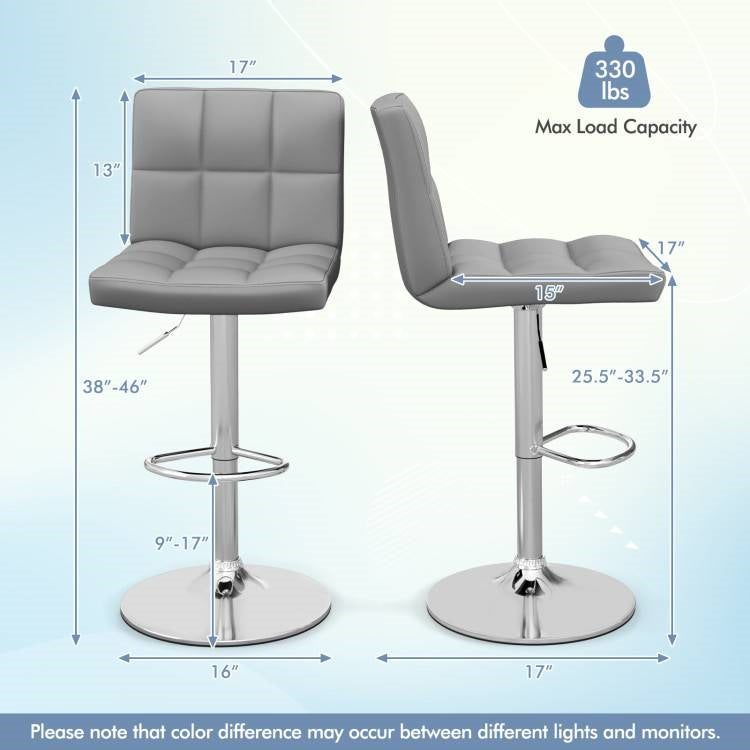 Set of 2 Modern Adjustable Height Barstools w/ Comfortable Grey PU Leather Seat-4