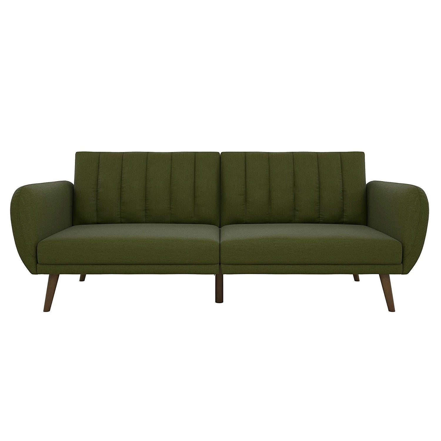 Green Linen Upholstered Futon Sofa Bed with Mid-Century Style Wooden Legs-0