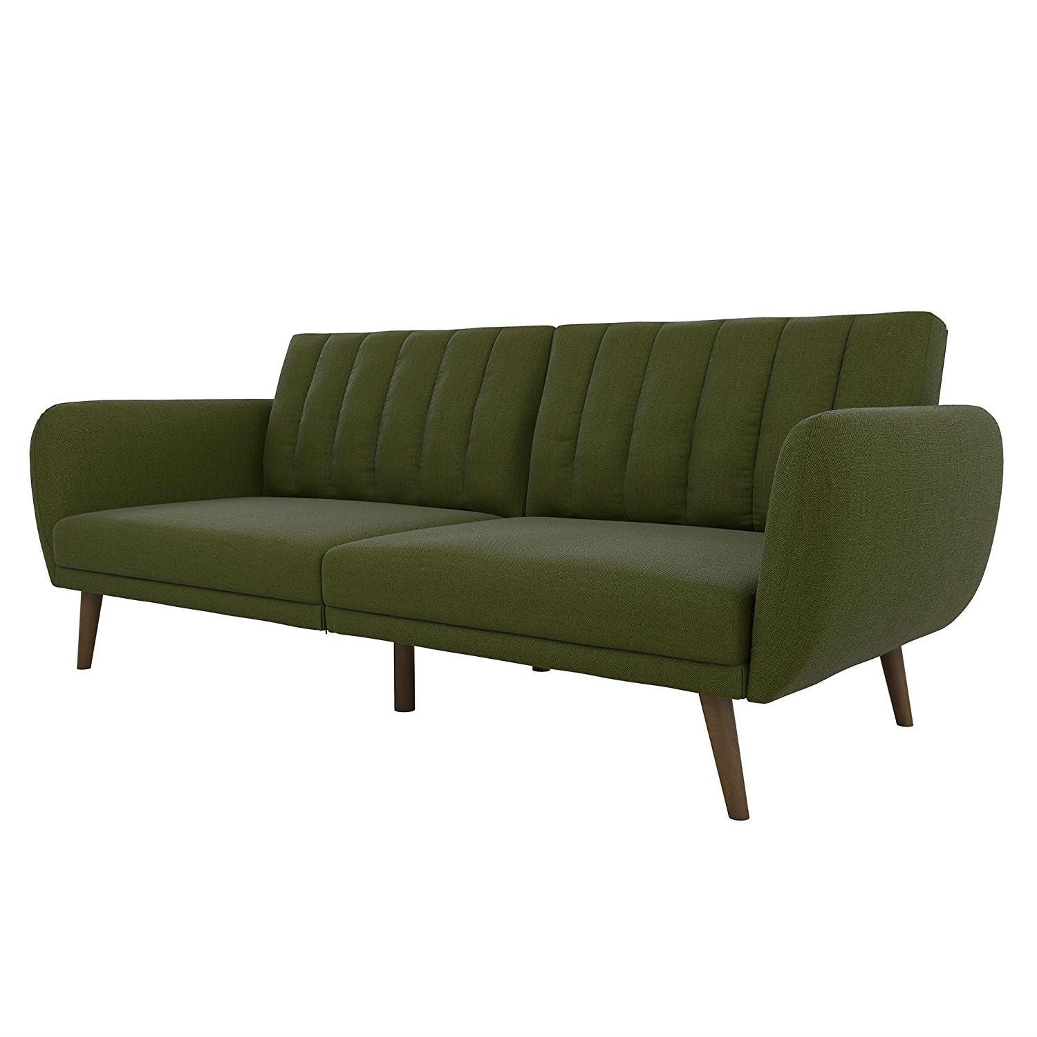 Green Linen Upholstered Futon Sofa Bed with Mid-Century Style Wooden Legs-1