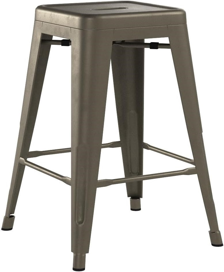 Set of 4 - 24-in. Indoor/Outdoor Backless Stacking Gunmetal Grey Metal Barstools-2