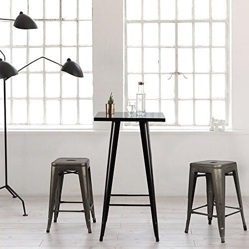 Set of 4 - 24-in. Indoor/Outdoor Backless Stacking Gunmetal Grey Metal Barstools-3