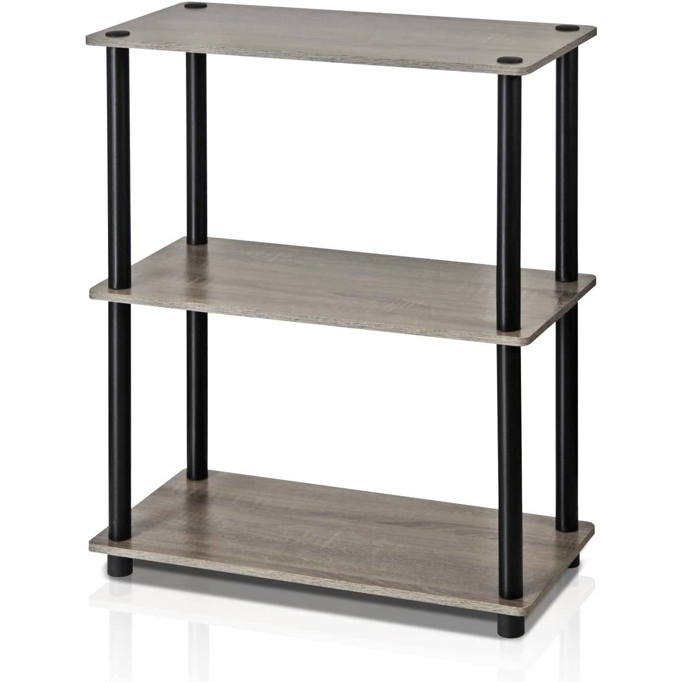 Gray Oak and Black Finish 3-Tier Bookcase-0