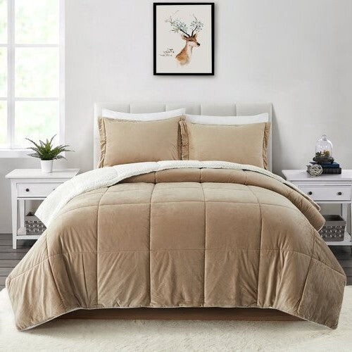 King Plush Microfiber Reversible Comforter Set in Gold-0