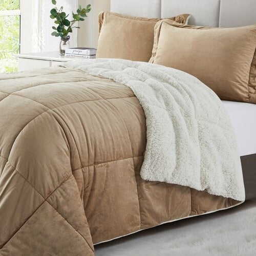 King Plush Microfiber Reversible Comforter Set in Gold-2