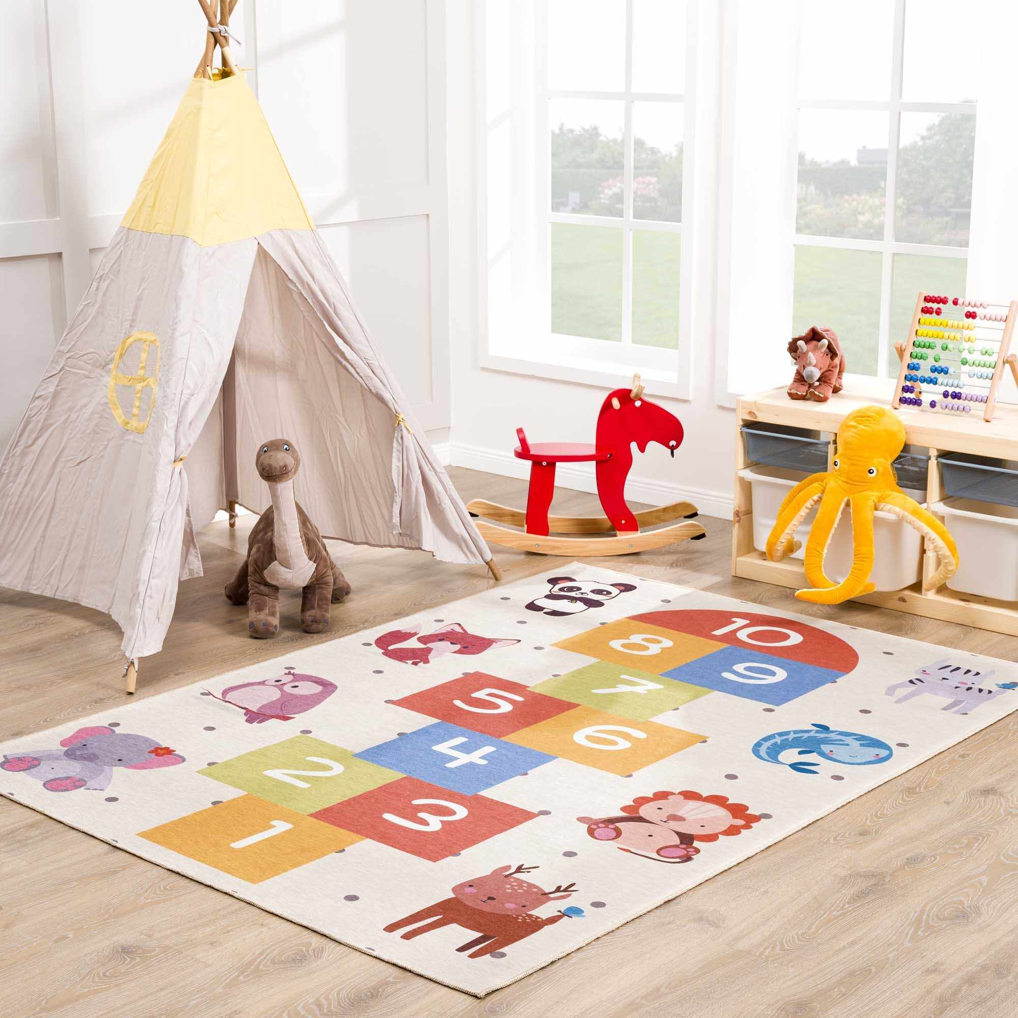 Colorful Hopscotch Washable Kids Rug-0