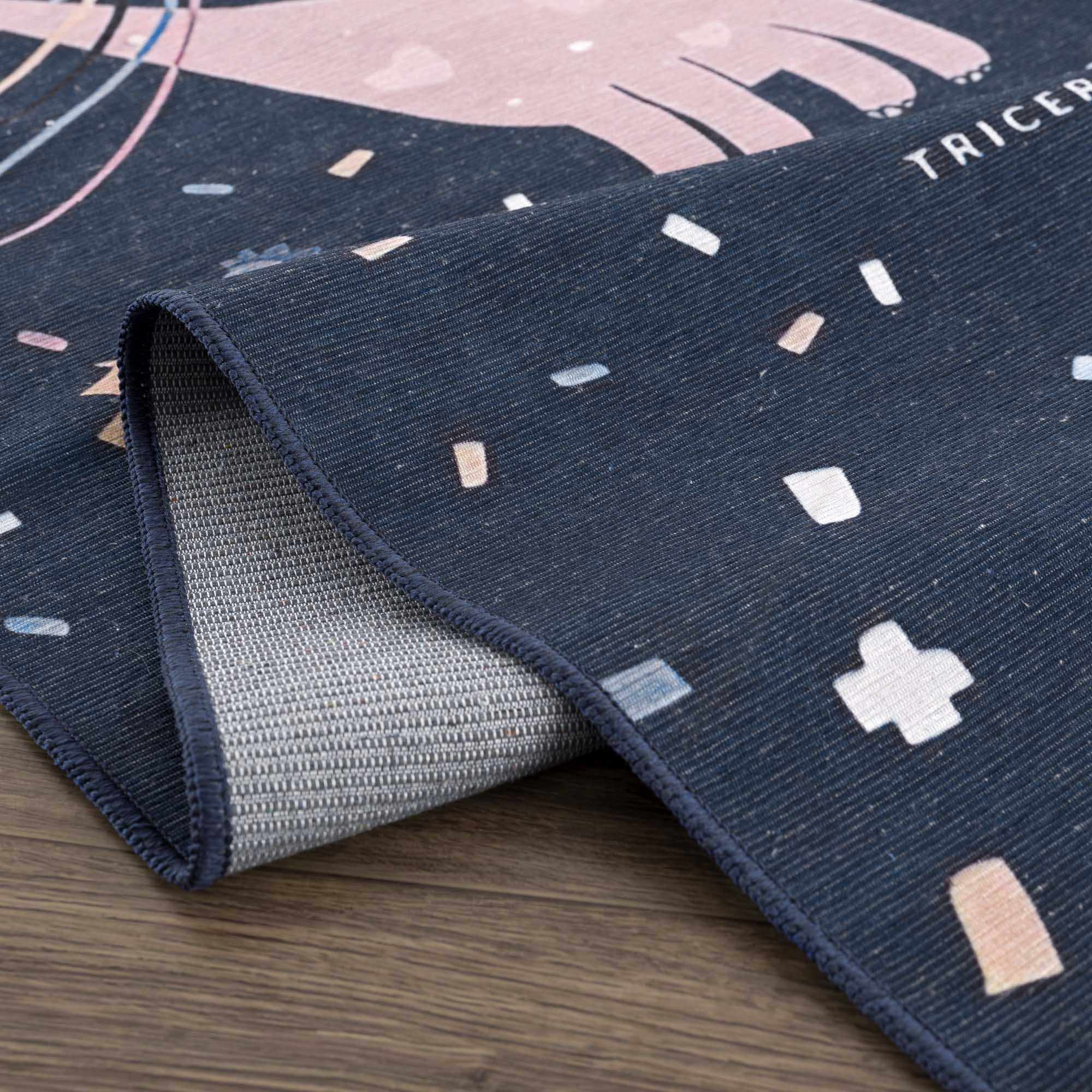 Milne Navy Dinosaur Washable Kids Rug - Clearance-4