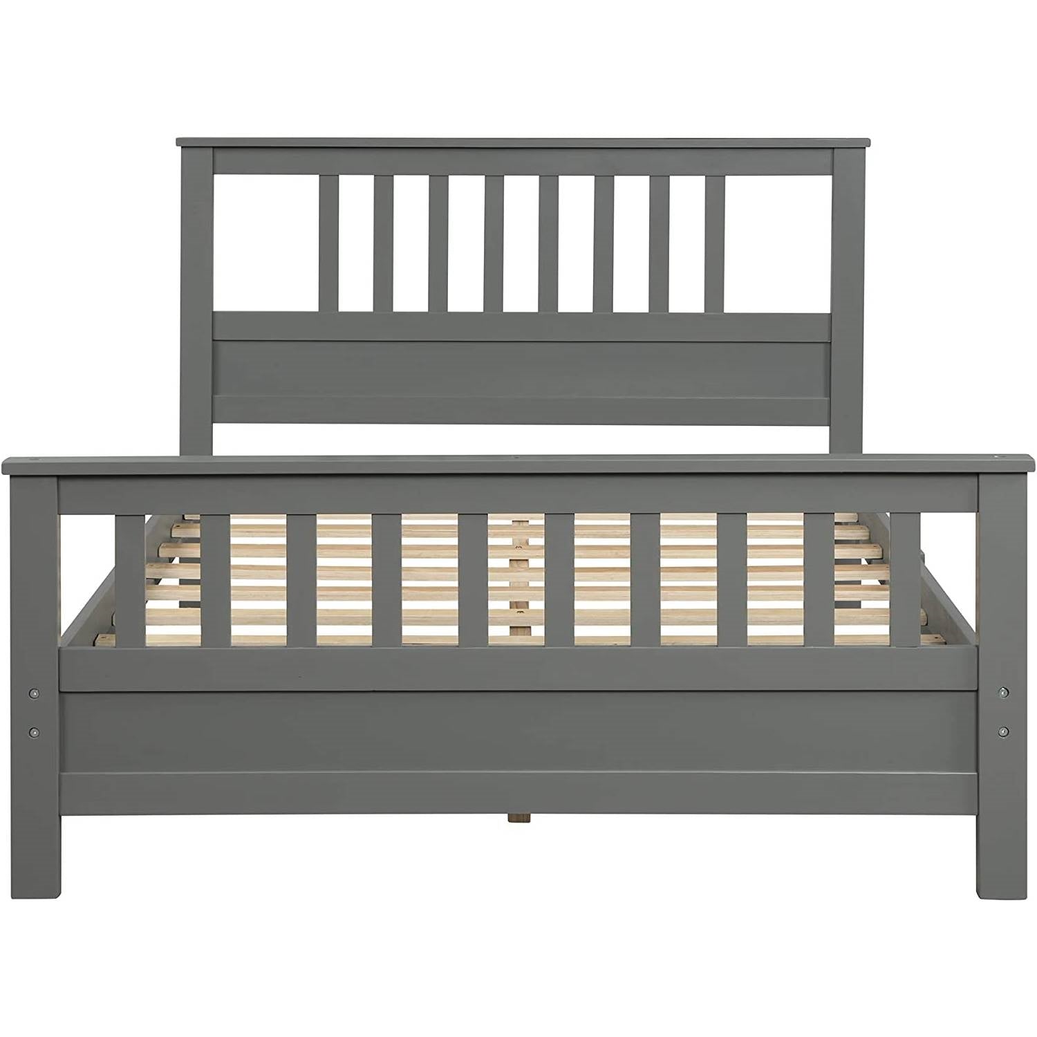 Grey Pine Wood Slatted Platform Headboard Footboard Full Size Bed-1