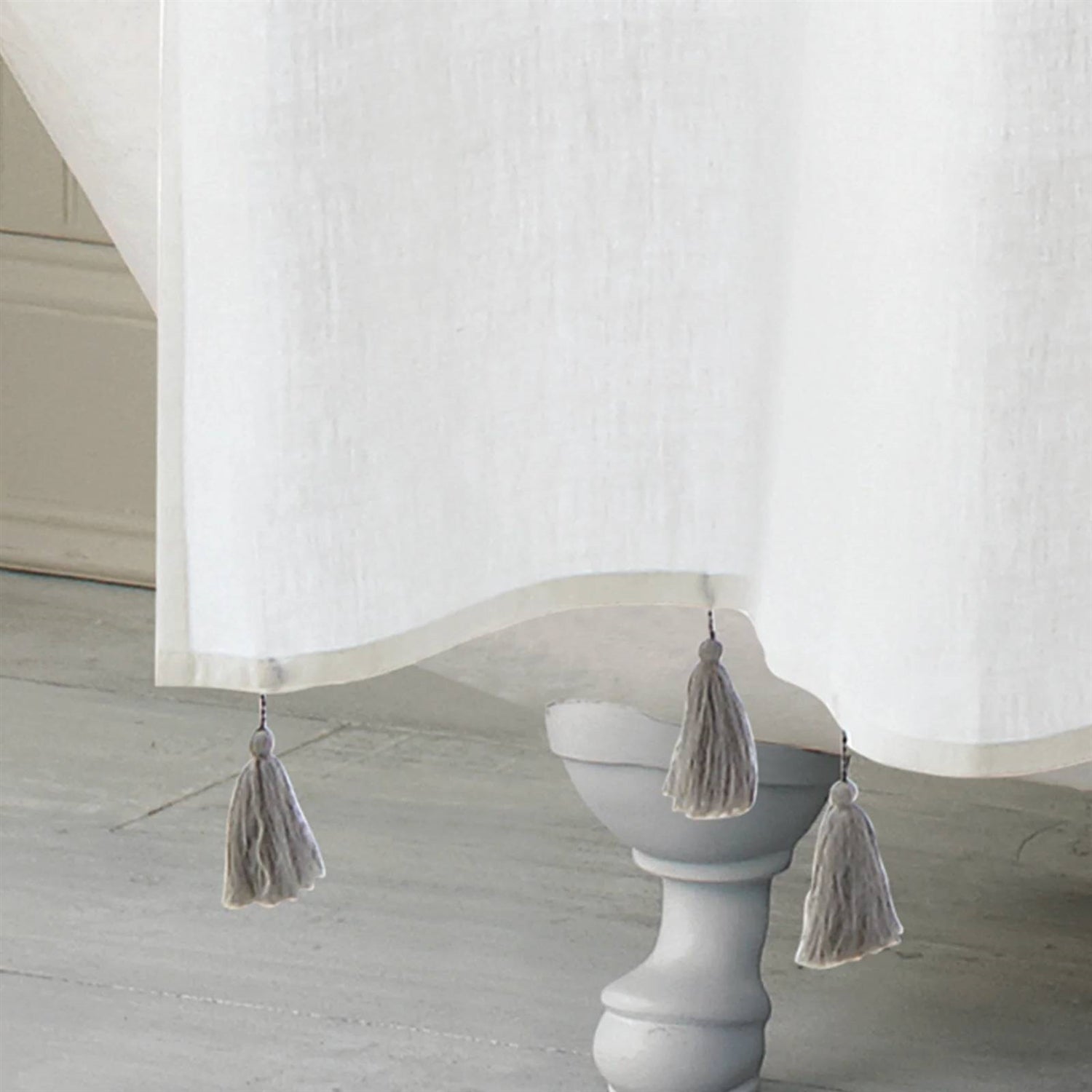 72-inch Grey and White Stripes Cotton Shower Curtain with Tassels-1