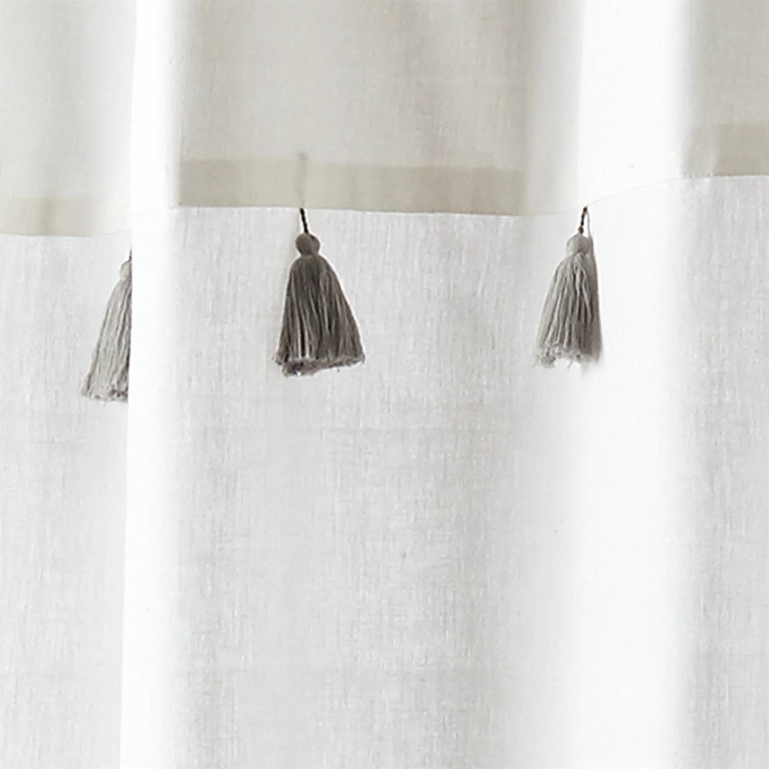 72-inch Grey and White Stripes Cotton Shower Curtain with Tassels-3