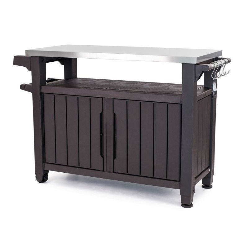 Outdoor Grill Party Caster Bar Serving Cart with Storage Dark Brown-0