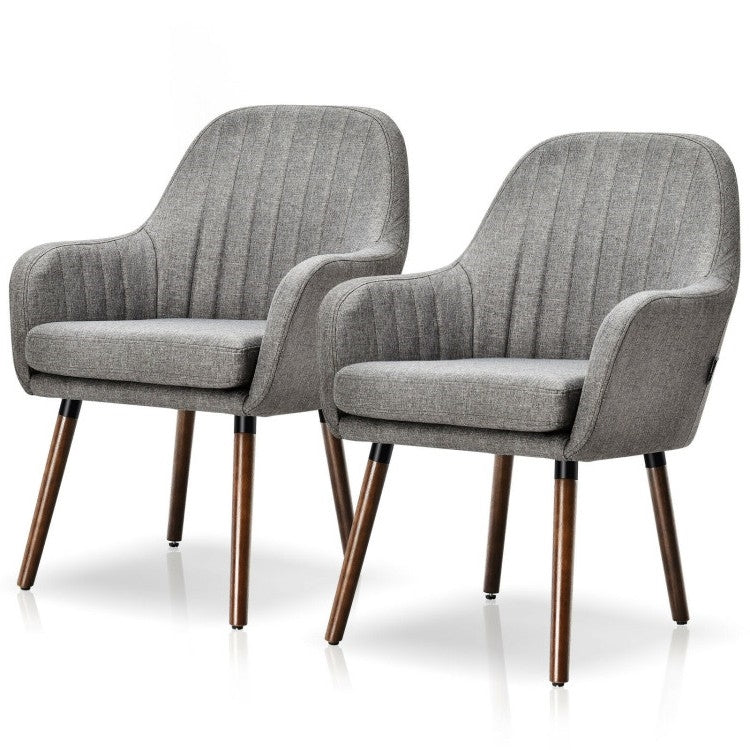 Set of 2 Retro Grey Linen Upholstered Accent Chair with Stylish Wood Legs-0