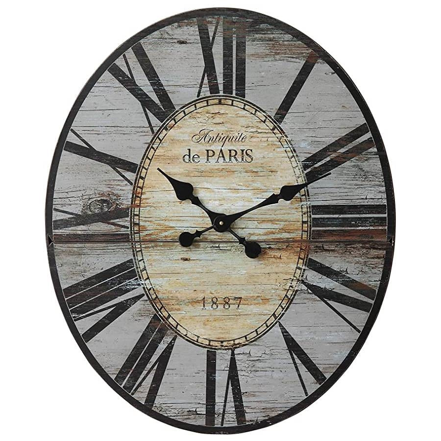 Gray Oversized Distressed Paris Wood Wall Clock-0