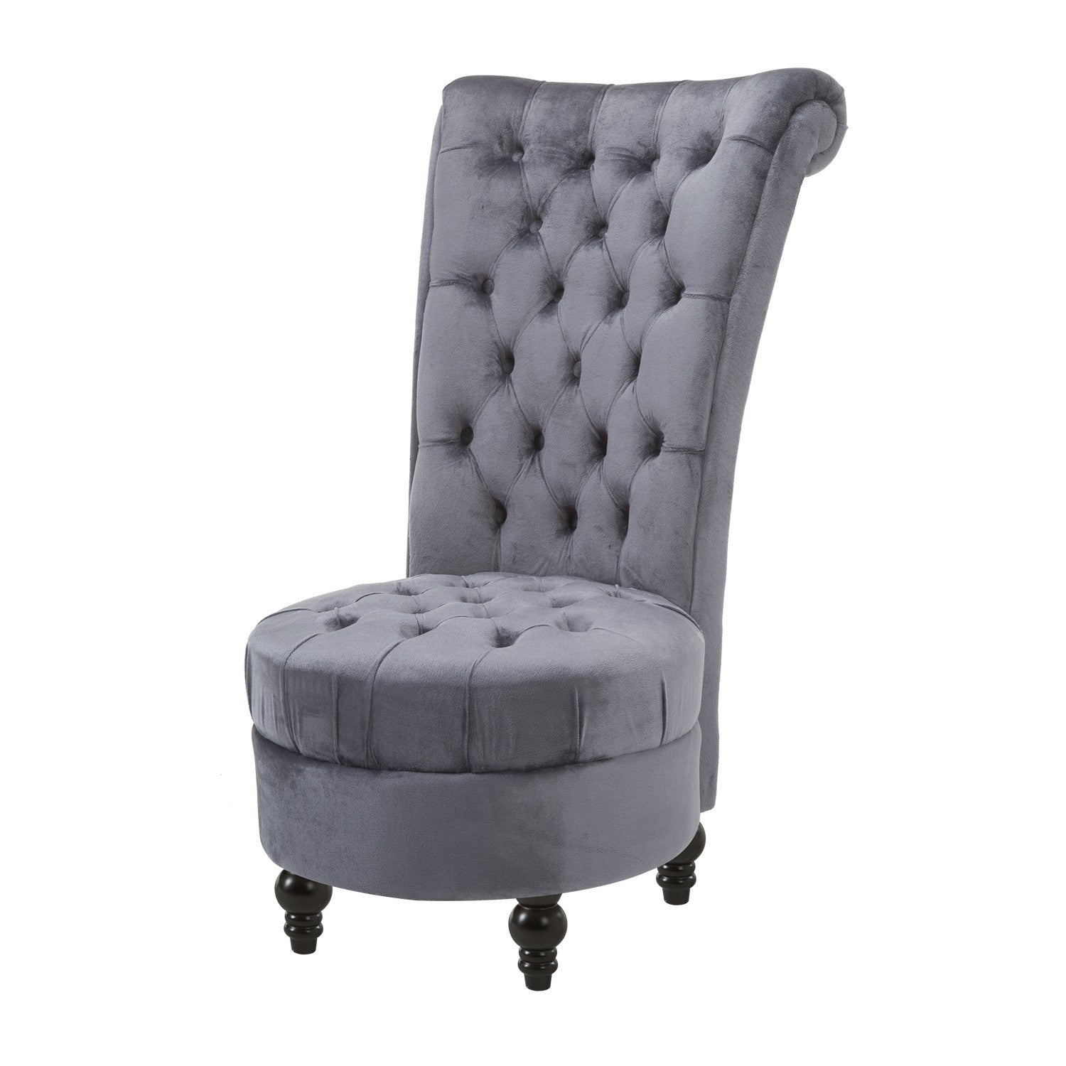 Gray Tufted High Back Plush Velvet Upholstered Accent Low Profile Chair-0