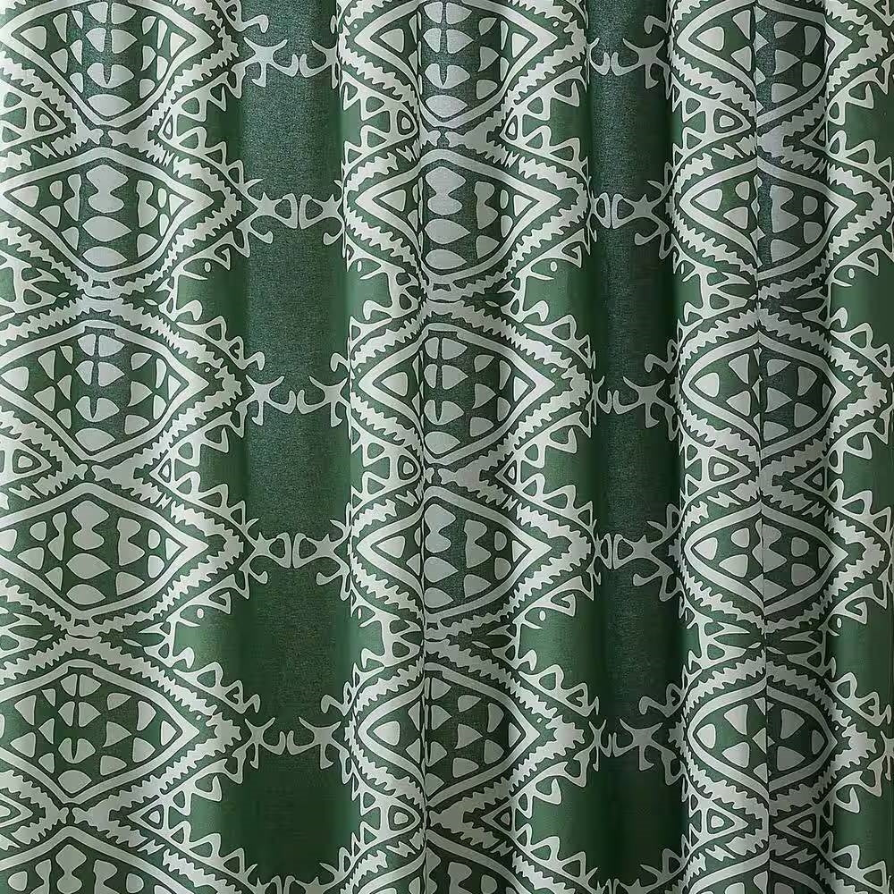 72 x 72 inch Cotton Poly Shower Curtain with Green White Geometric Motif Pattern-1