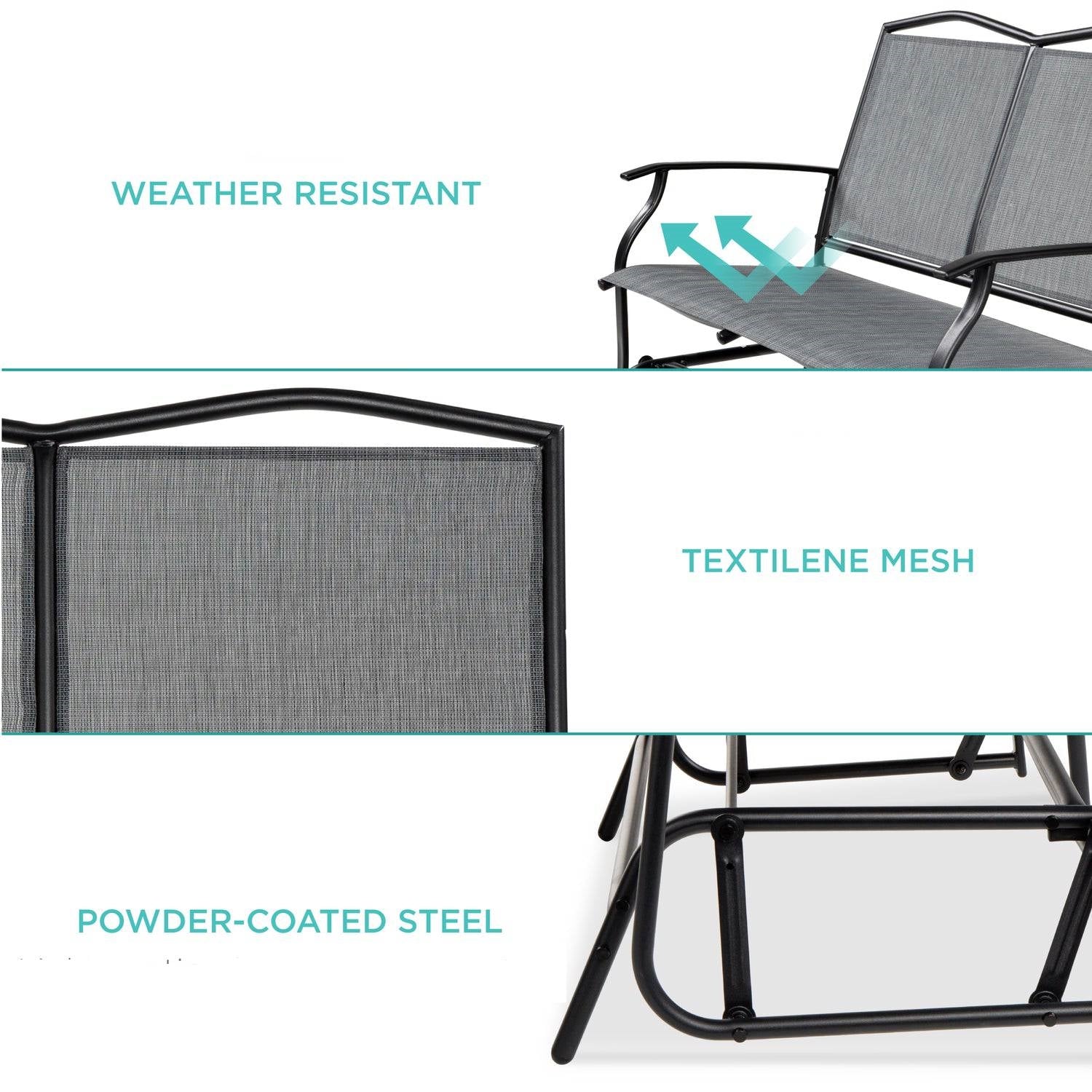 2 Seater Mesh Patio Loveseat Swing Glider Rocker with Armrests in Grey-2