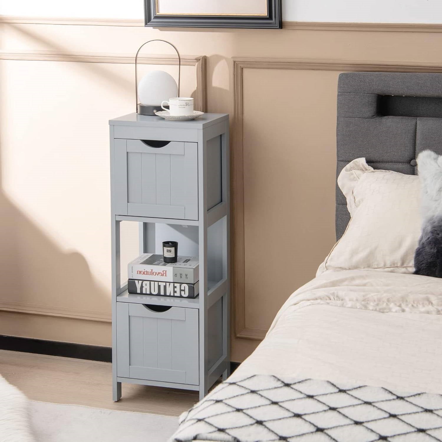 Modern Farmhouse 2-Drawer Bathroom Floor Cabinet with Shelf in Grey Wood Finish-2