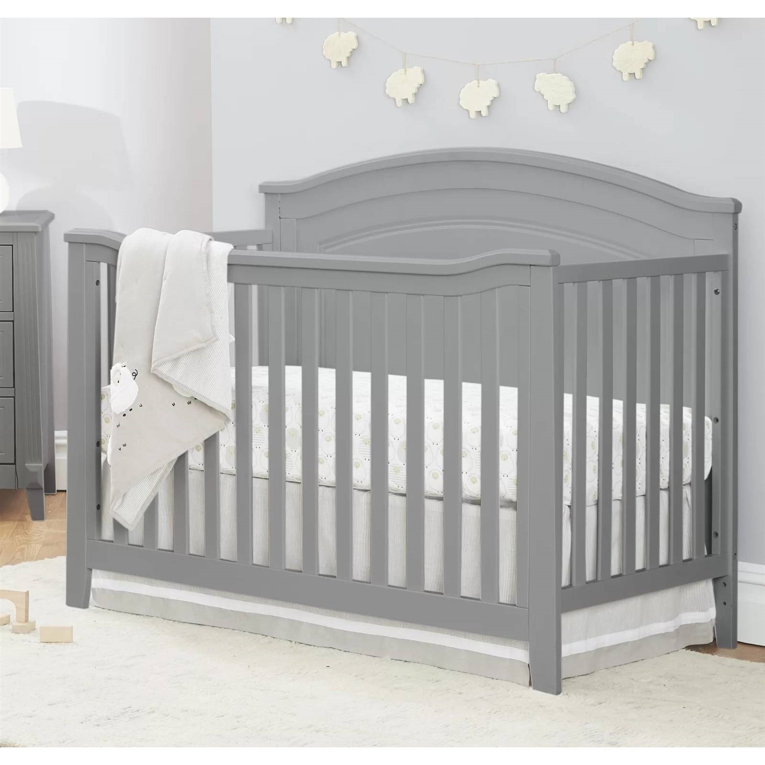 SF Home Solid Wood Convertible Crib in Grey - Toddler Bed Sold Separately-0