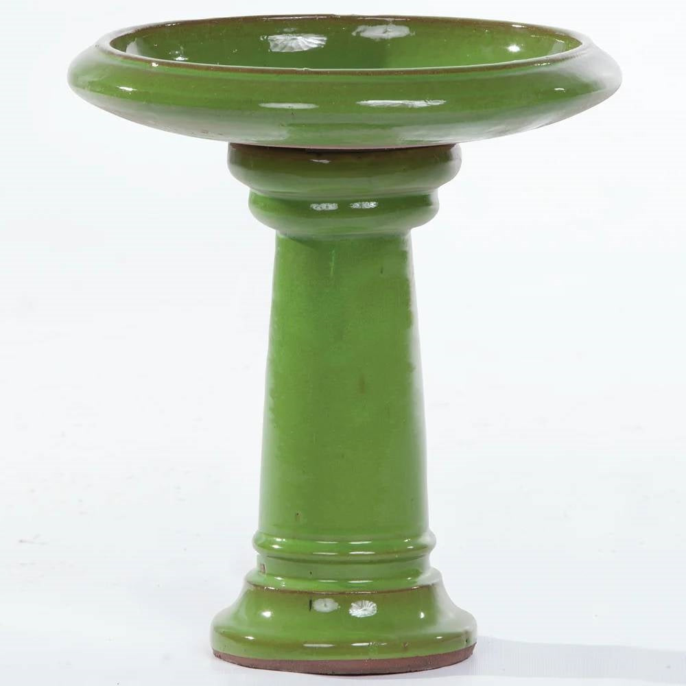 Green Glazed Ceramic Outdoor Patio Garden Birdbath-0