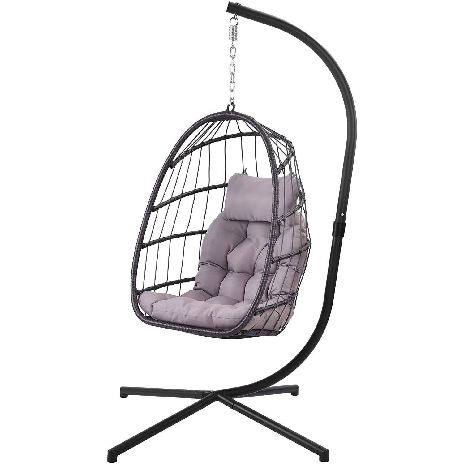 Grey Indoor/Outdoor Wicker Rattan Aluminum Frame Swing Egg Chair Hammock-0