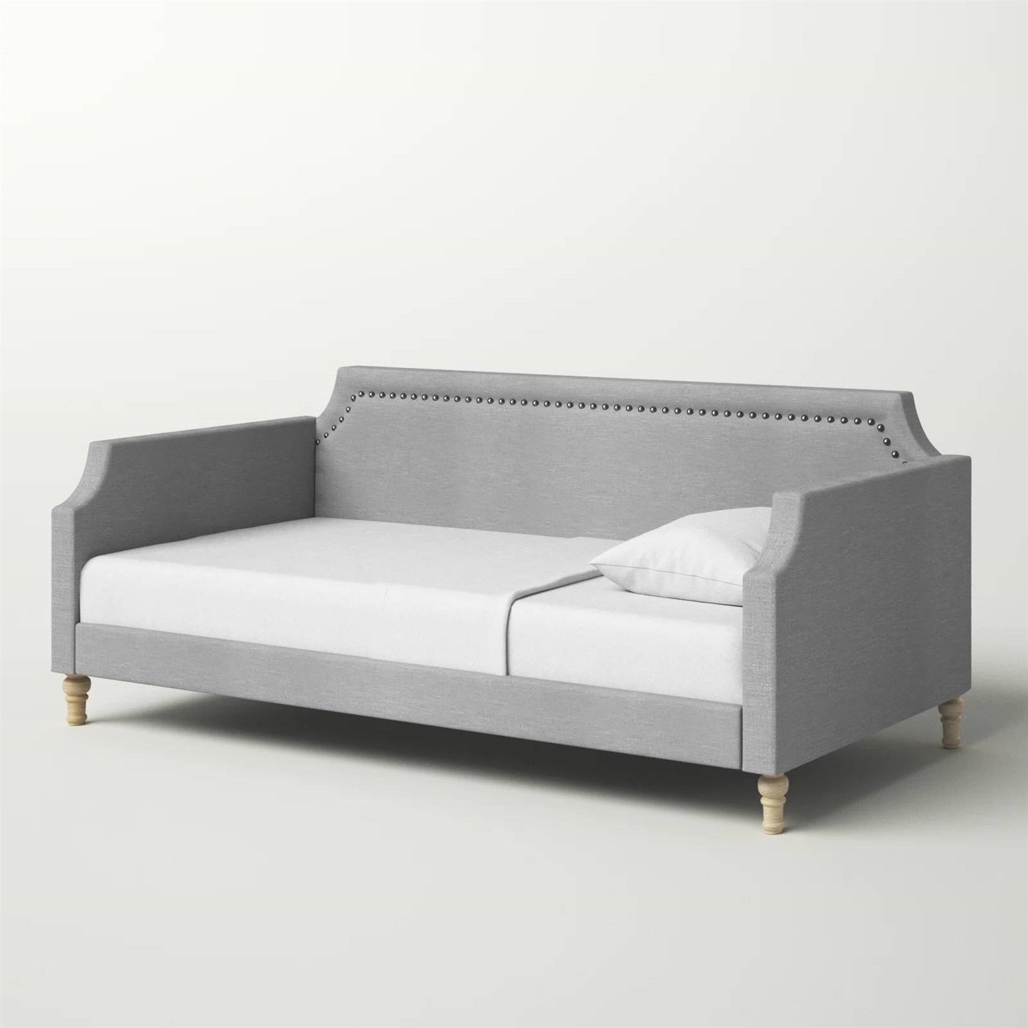 Twin size Grey Polyester Fabric Upholstered Daybed with Nailhead Trim-3