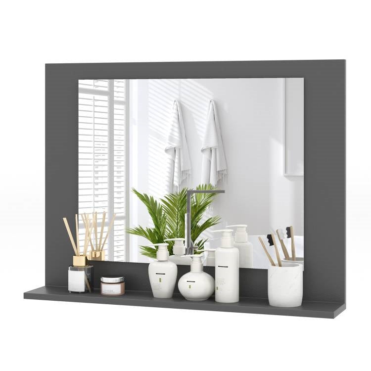 Rectangular 23 x 17 inch Bathroom Mirror with Storage Shelf in Grey Wood Finish-0