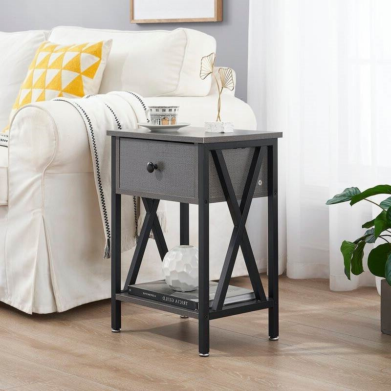 Set of 2 - 1 Drawer Nightstand in Grey and Black Wood Finish-1