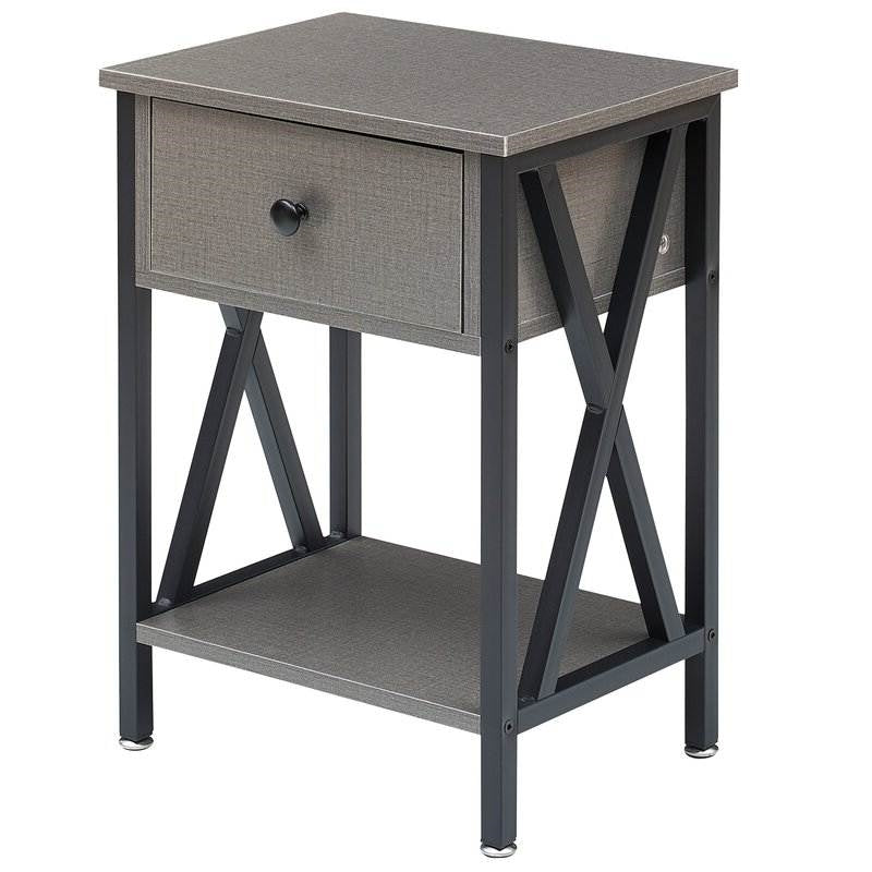 Set of 2 - 1 Drawer Nightstand in Grey and Black Wood Finish-2