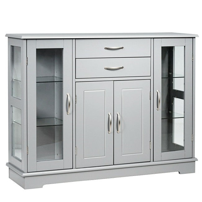 Grey Wood Buffet Sideboard Cabinet with Glass Display Doors-0