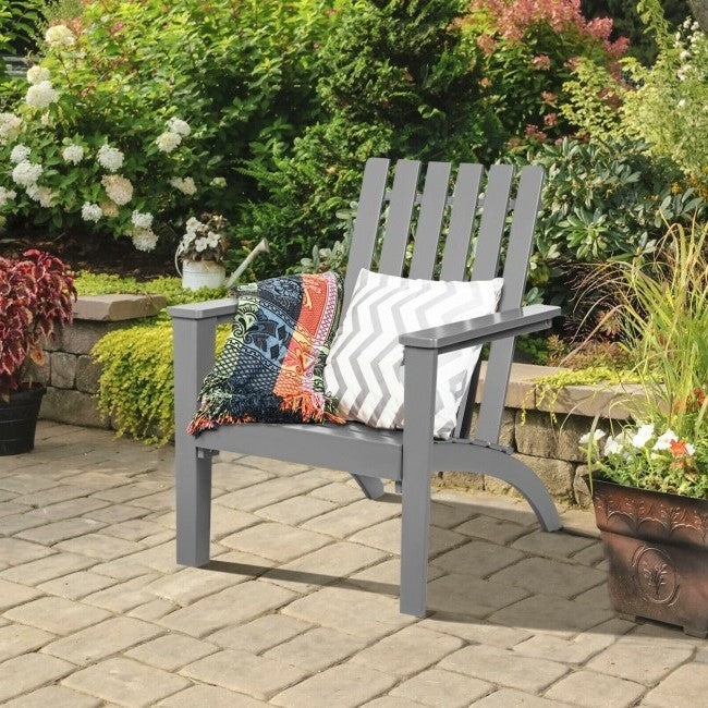 Indoor/Outdoor Acacia Wood Adirondack Lounge Armchair - Grey-2