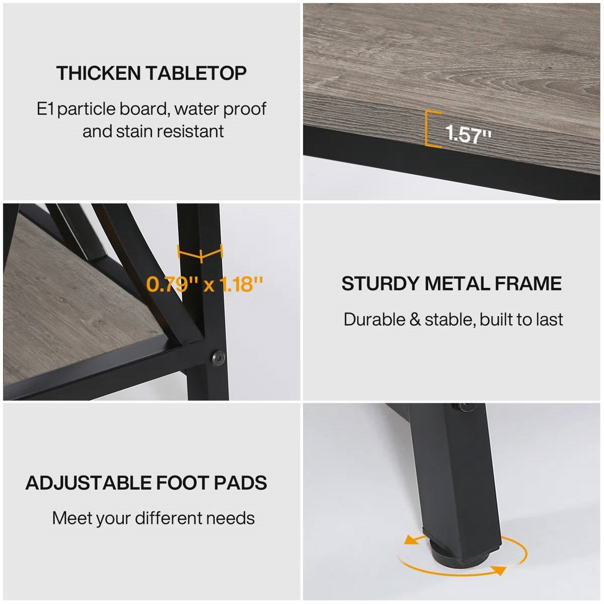 Industrial 70-inch Grey Wood Top Sofa Table with Heavy Duty Black Metal Frame-3