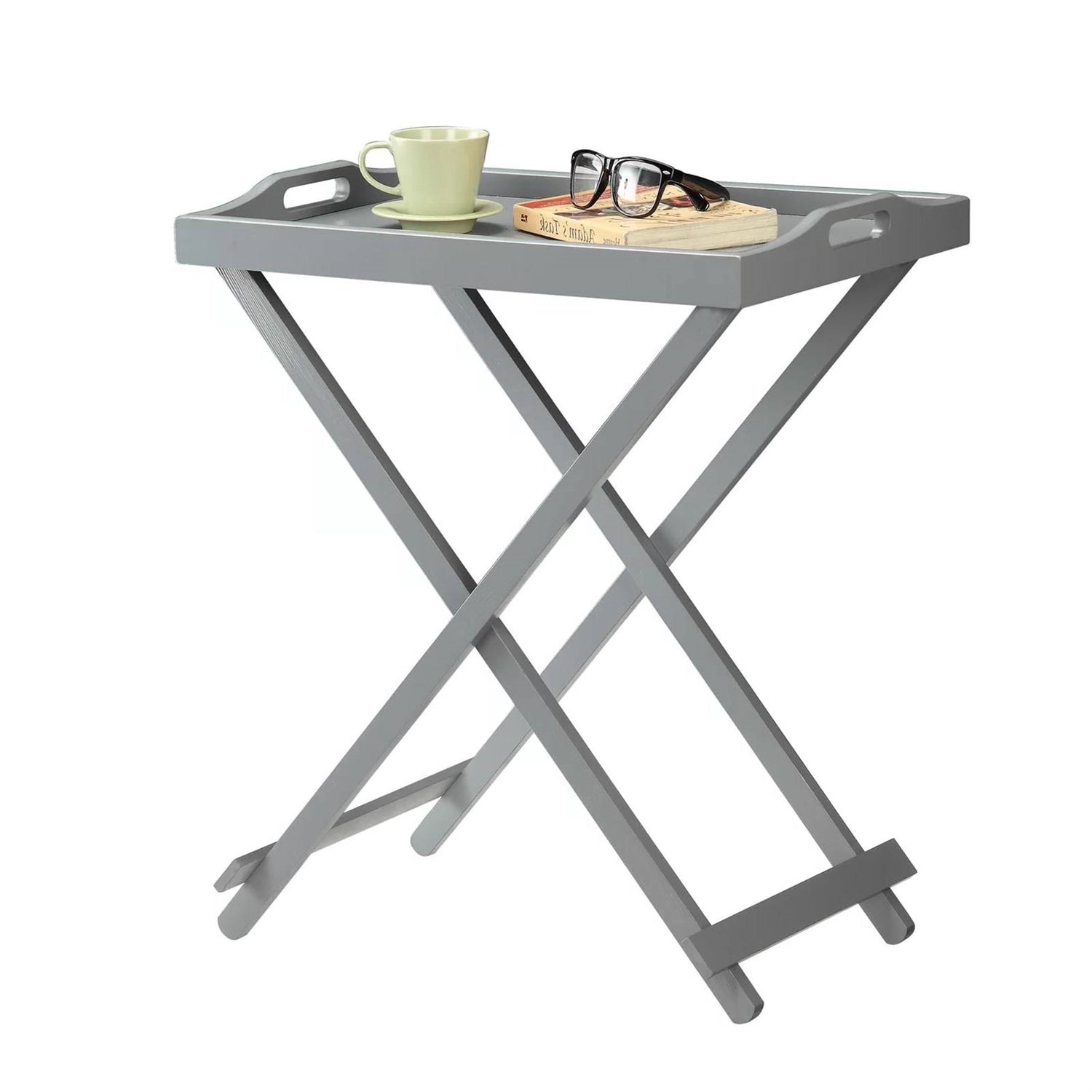 Folding TV Tray Bedside Table in Grey Wood Finish-1