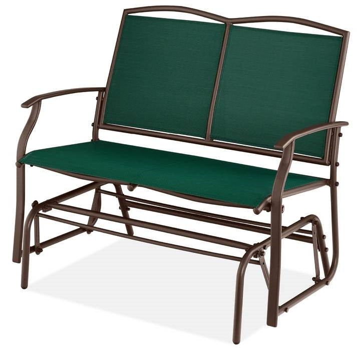 2 Seat Mesh Patio Loveseat Swing Glider Rocker with Armrests in Hunter Green-0